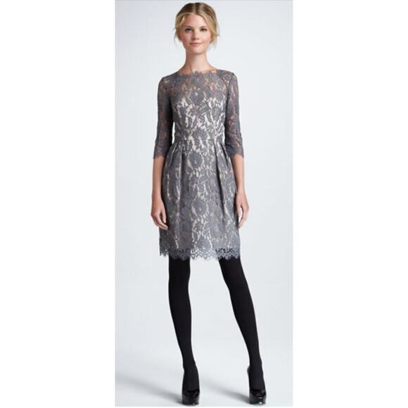 Milly Stella Lace Dress Gray Size 4 Mini Cocktail Evening Wedding Night Out - Picture 3 of 15